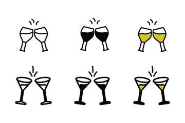 cheers icon set set elment with 3 different styles, lines, glyphs, colors