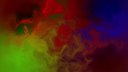 Abstract swirling colors of green red yellow and blue smoke or ink