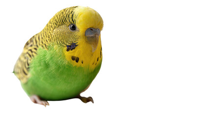  Green and Yellow Budgie Looking at Seeds on Transparent Background