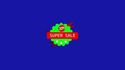Super sale discount badge with thirty percent off and stars on blue background