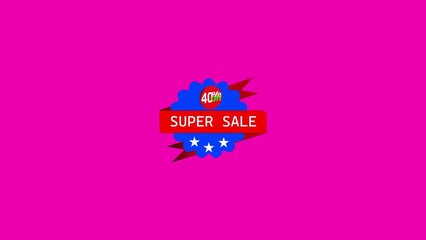 Bright pink background with a super sale badge featuring forty percent off and stars