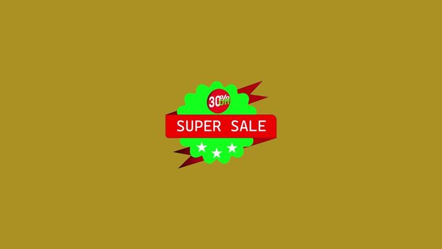 Super sale badge with thirty percent off and stars on a golden background
