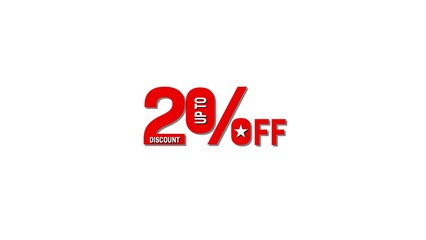 Bold red text announcing up to twenty percent discount with a white star on a clean white background