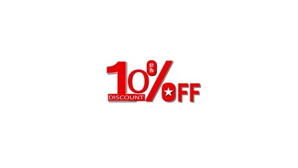 Red and white graphic design announcing ten percent off discount with a star