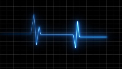 Abstract blue neon electrocardiogram waveform on a dark grid background