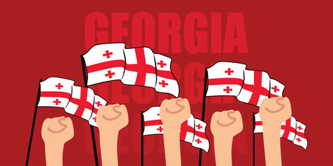 hand with flag of the Georgia or Georgia independence day vector illustration of Georgia flag with red background banner or greeting card