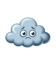Sad Cloud with Falling Rain Drops Cartoon Illustration, Flat Vector Weather Symbol, Gloomy Rainy Mood Character, Raindrop Emotions, Cute Clipart for Educational or Forecast Projects