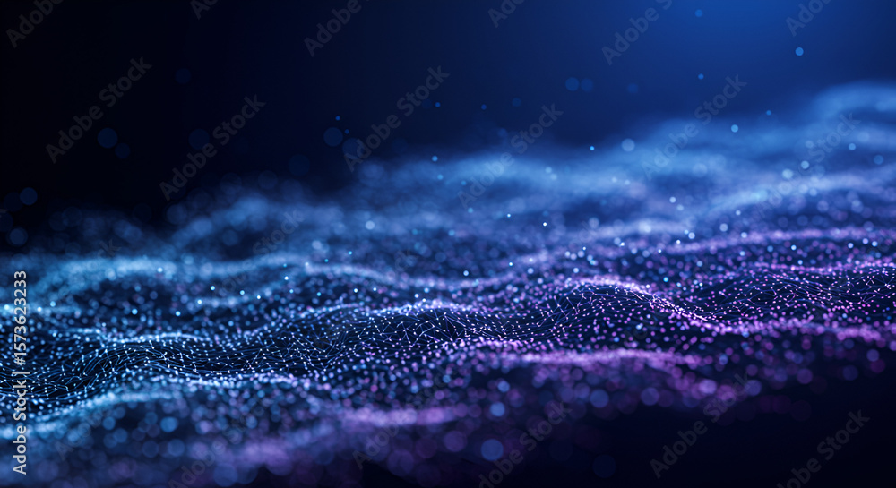 Poster abstract digital wave particle flow with blue and purple gradient rendering