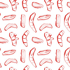 Red ginger root seamless pattern in hand drawn style for health food packaging or kitchen textile