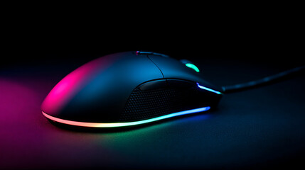 Sleek gaming mouse with vibrant LED lights illuminating its surface, perfect for enhancing your gaming experience