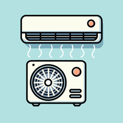 Illustration Vector Graphic Cartoon of Indoor and Outdoor Air Conditioner Units
