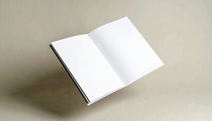 blank open book with white pages on a plain neutral background creating a minimalistic and versatile presentation for design or creative projects