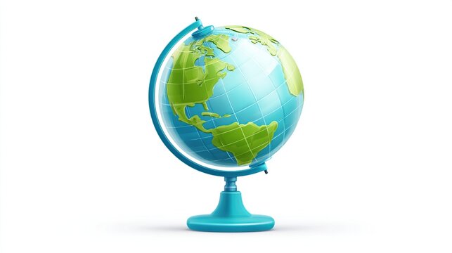 Vibrant teal-colored globe, featuring a detailed map of continents in green and blue, on a stand