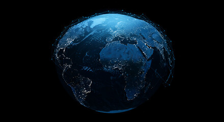Digital Earth with global network connections and city lights on black background