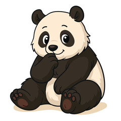 Adorable Cartoon Panda Cub Sitting Thoughtfully with Sweet Smile, Perfect for Wildlife Themes