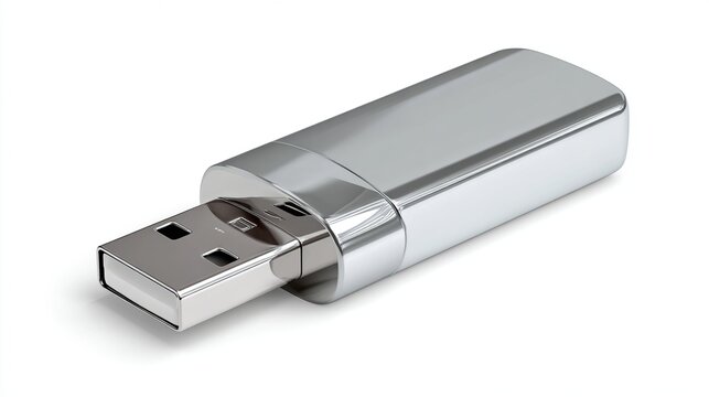Compact, silver device used to store and transport data, with a rectangular USB connector