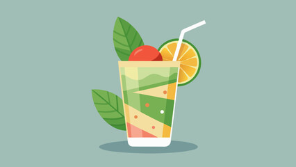 Smoothie glass with layered fruits and mint l - Premium Vector Food Illustration