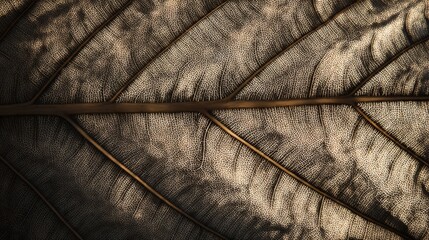 Close-up image of a textured leaf showing intricate veins and natural patterns in dark, earthy tones.