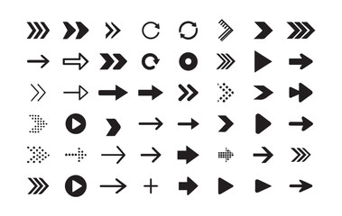 Black arrow icon collection featuring minimalist directional symbols, creative navigation signs, and trendy graphic arrows for digital design, user interface, and motion elements, EPS Pro