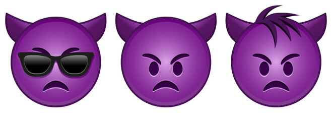 Angry purple face with horns Set of three emoji