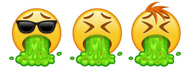 Face vomiting Set of three yellow emoji