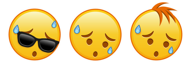 Face with an expression of disappointment and relief Set of three emoji