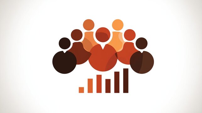Abstract illustration of diverse people in a group with increasing bar graph