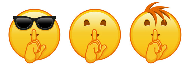 Face with index finger at lips Set of three emoji