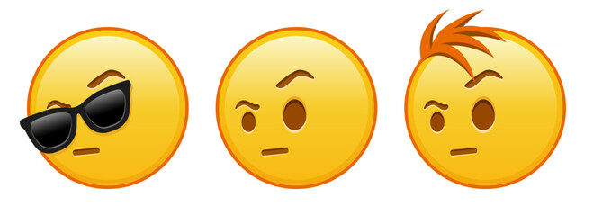 Face with one eyebrow raised Set of three emoji