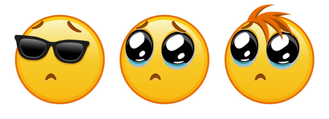 Face with pleading eyes Set of three emoji