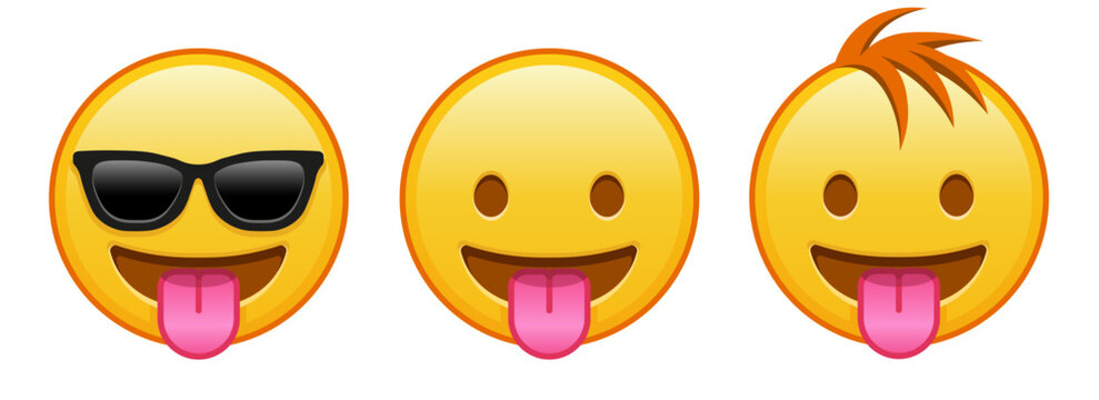 Face with protruding tongue Set of three yellow emoji