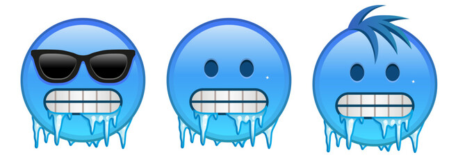 Freezing face Set of three blue emoji