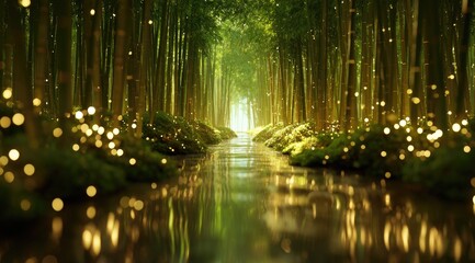 Dreamy Forest Stream with Glowing Fairy Lights