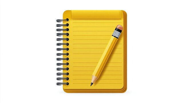 Yellow spiral-bound notebook with pencil - Powered by Adobe