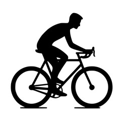 Obraz premium Cycling person icon, black silhouette, side view, bent legs, minimal bike rider clipart