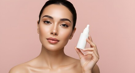 Beautiful Woman with Skincare Product Bottle - Beauty, Cosmetics, and Wellness Concept