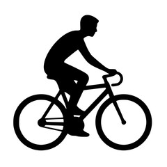 Obraz premium Cycling person icon, black silhouette, side view, bent legs, minimal bike rider clipart