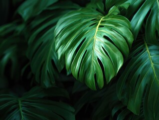 Lush Green Monstera Leaves Display Tropical Beauty