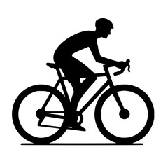Fototapeta premium Cycling person icon, black silhouette, side view, bent legs, minimal bike rider clipart