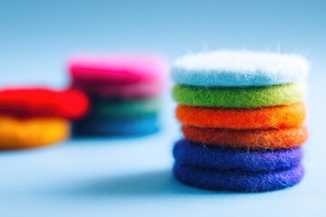 Colorful Hair Ties Piled on a Light Blue Surface