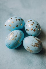Delicate Speckled Eggs Against Light Blue Surface