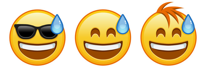 Smiling face in cold sweat with open mouth Set of three emoji