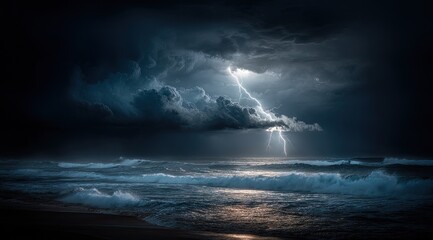 Ominous Night Sky Illuminated By Distant Lightning