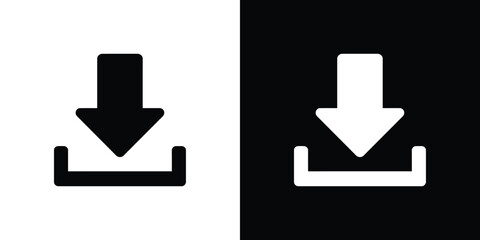 Fototapeta premium Black and White Download Icon on Split Background Symbolizes Data Transfer and Installation