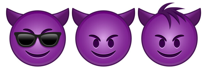 Smiling face with horns Set of three emoji