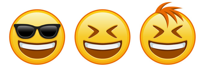 Smiling face with open mouth and tightly closed eyes Set of three emoji