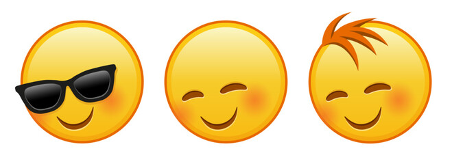 Smiling face with laughing eyes Set of three emoji