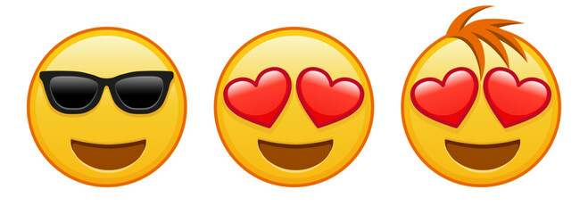 Smiling face with heart eyes Set of three yellow emoji