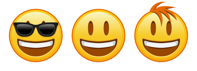 Smiling face with open mouth Set of three emoji