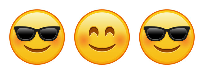 Smiling face with laughing eyes Set of three yellow emoji